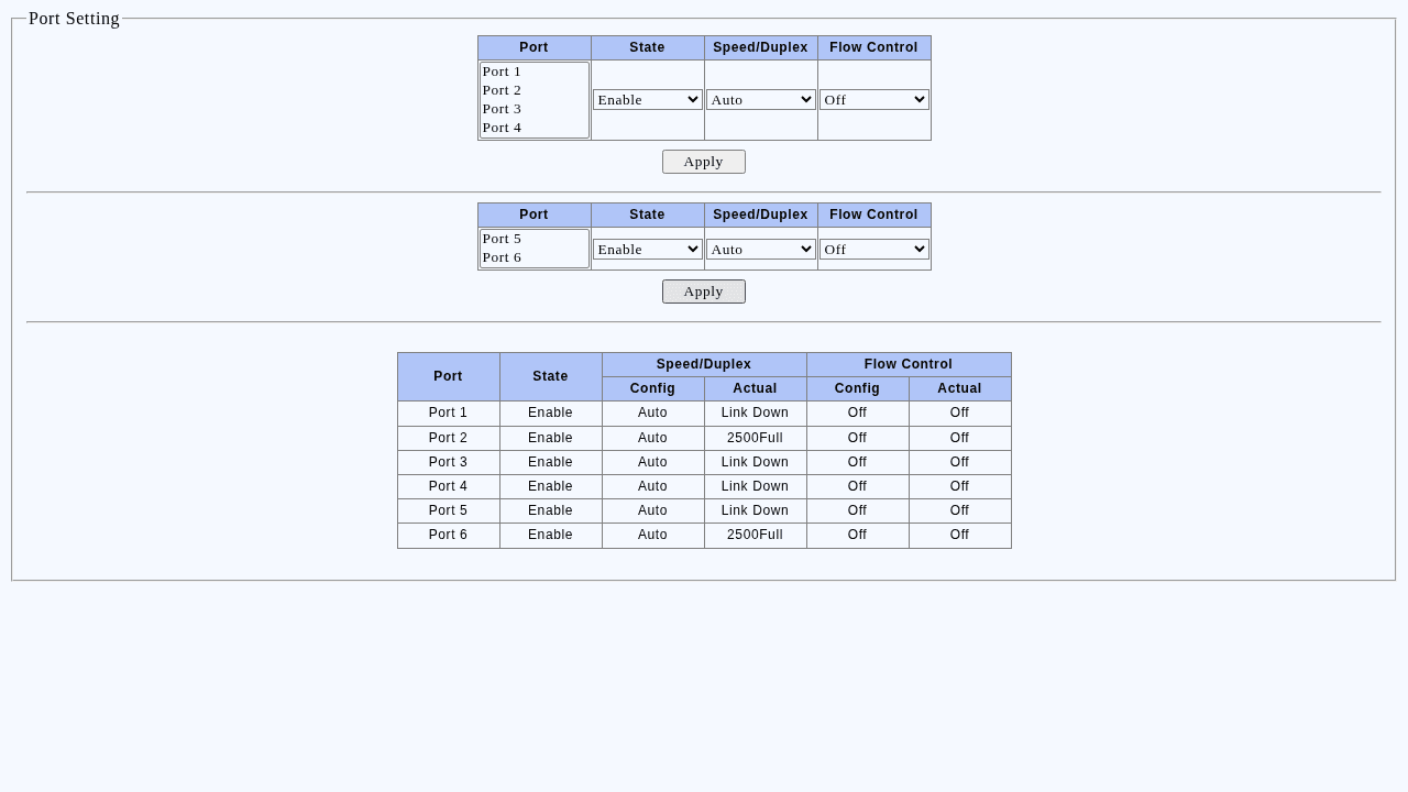 Hasivo S600WP port config — Port 2 e Port 6 negoziano a 2500Full switch managed 2.5G
