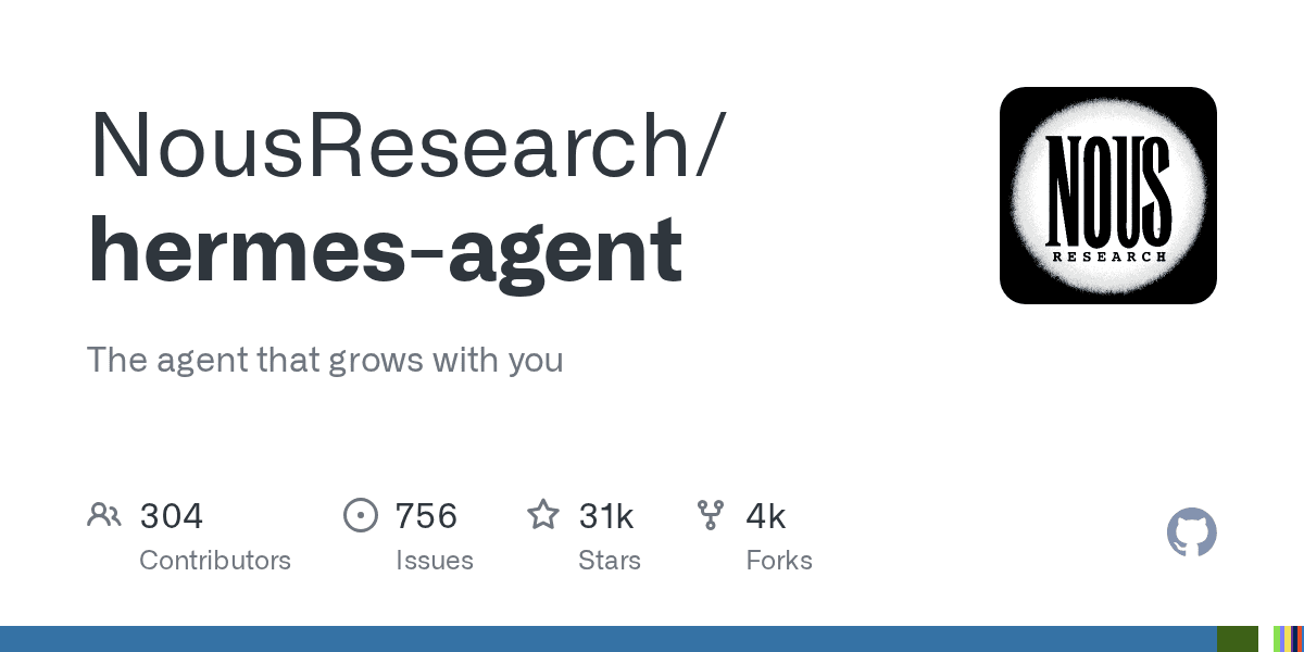 github trending open source 2026 — repository Hermes Agent NousResearch homepage