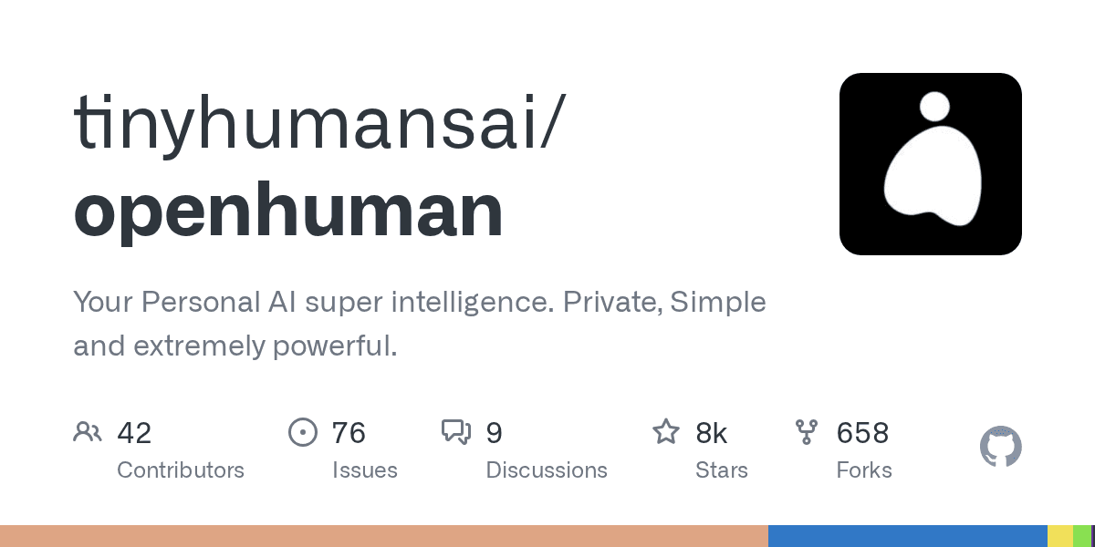 Repository GitHub di OpenHuman, agente AI desktop open-source di tinyhumansai