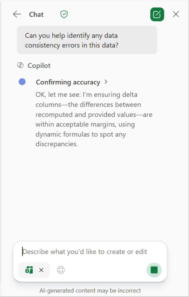 Interfaccia Agent Mode in Excel durante esecuzione task