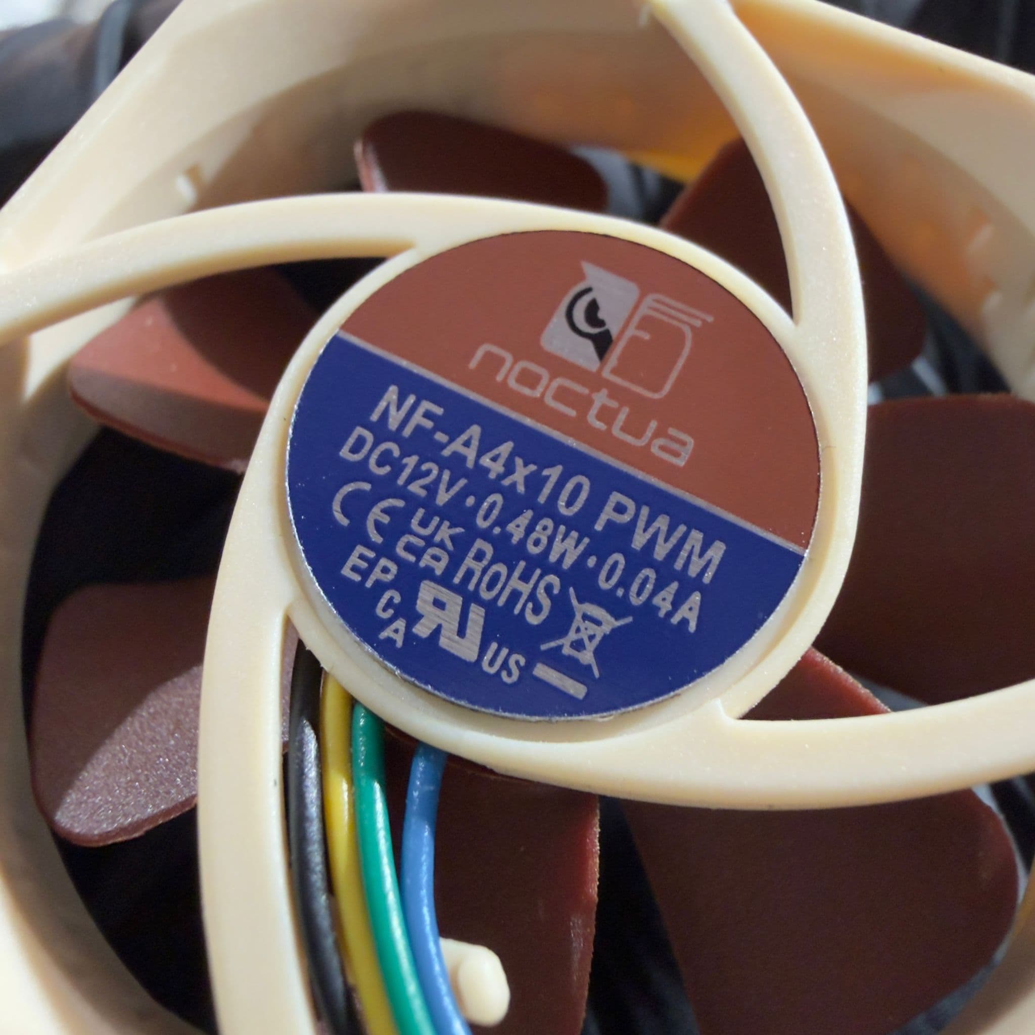 Etichetta Noctua NF-A4x10 PWM — 40mm DC12V 0.48W certificata